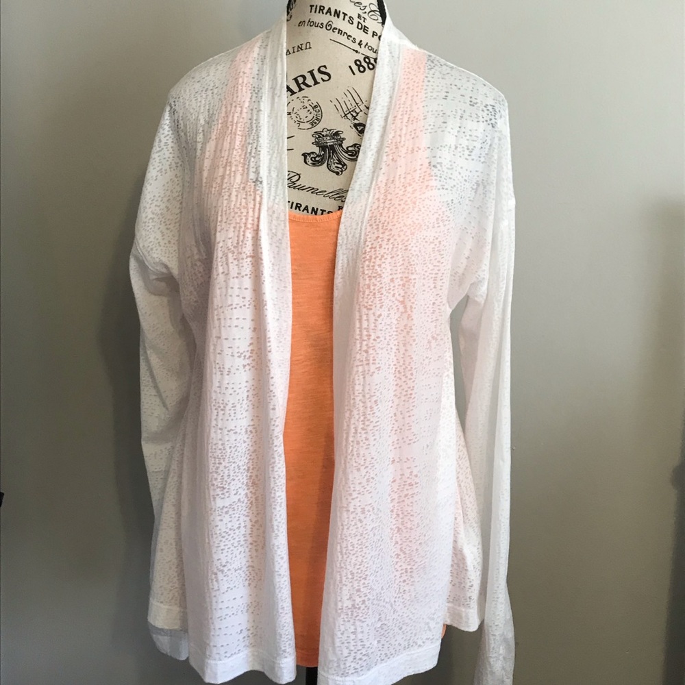 TEXTURED SHEER SUMMER LONG SLEEVE OPEN FRONT TOP SUPER SOFT WHITE SIZE LG
